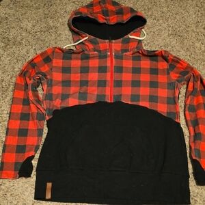 AMPERSAND AVE Red and Black Plaid Hoodie